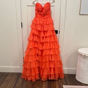 Stunning Coral Sherri Hill 56346 Ruffled Gown